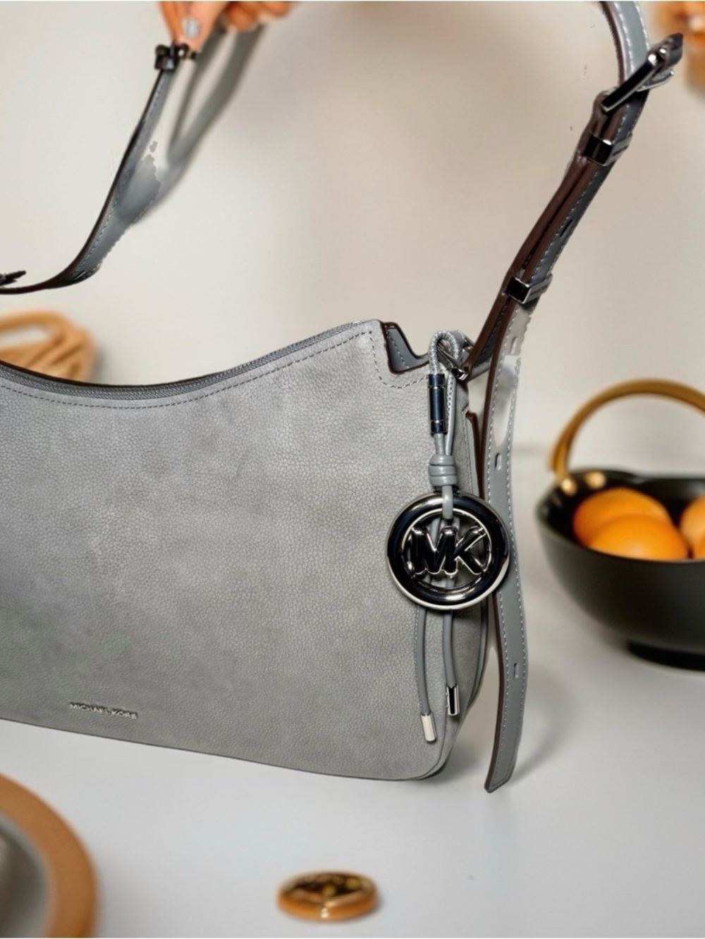 Michael Kors Gray Nolita Shoulder Bag with MK Charm - Picture 3 of 12